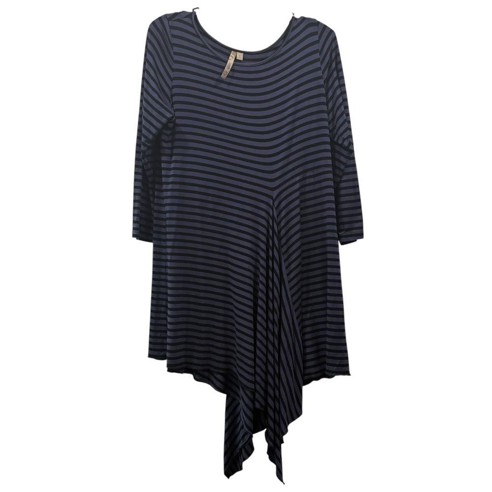 Comfy USA Blue Black Striped Asymmetrical Dress Size S